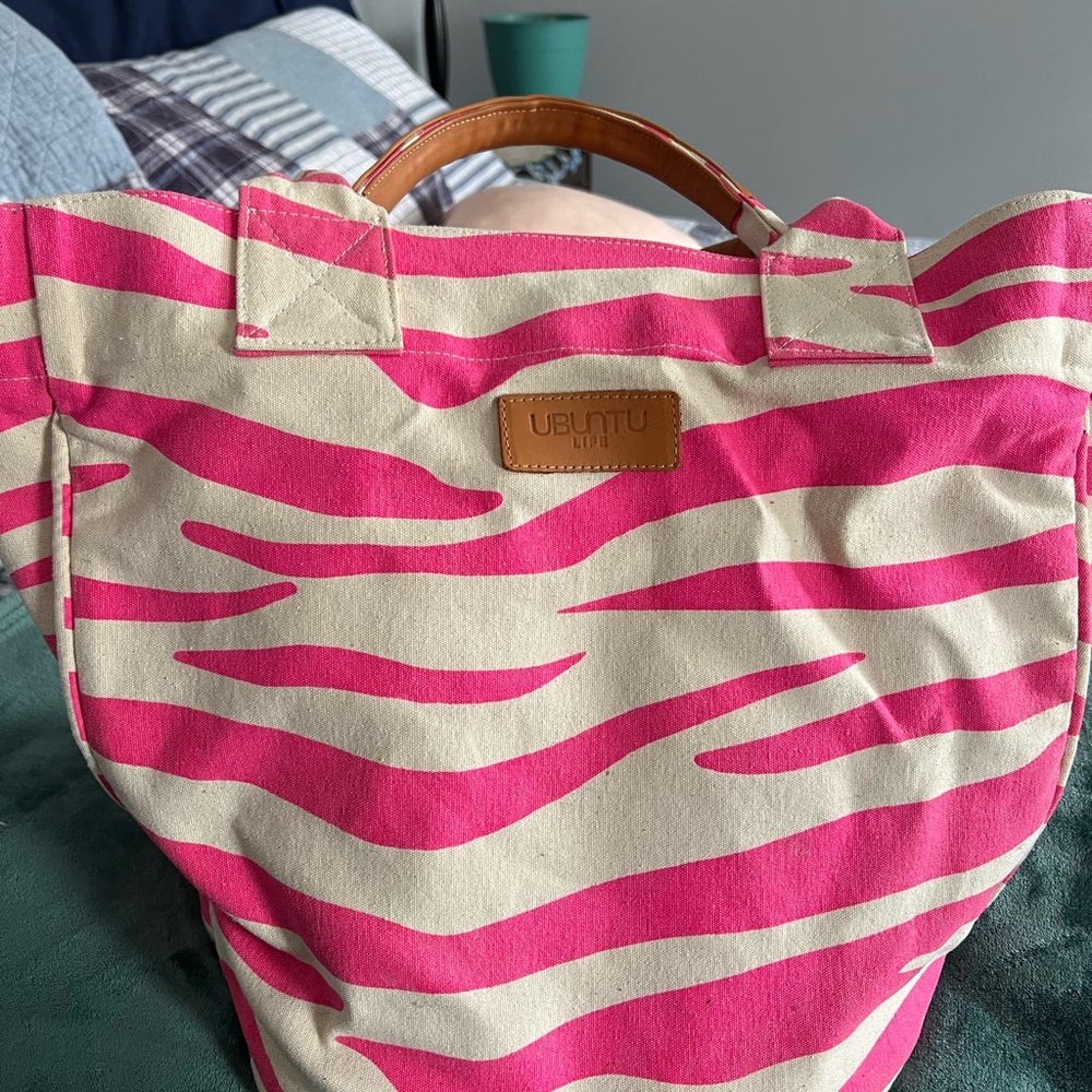 Ubuntu Pink and Cream Zebra Tote Bag